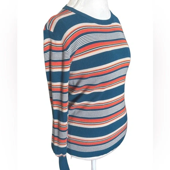 Falls Creek Teal and Orange Striped Sweater Size L - Picture 2 of 10